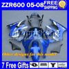 7gifts For KAWASAKI ZZR 600 05 06 07 08 636 ZZR600 Custom MY1390 factory blue ZX636 ZZR-600 2005 2006 2007 2008 Fairings blue black