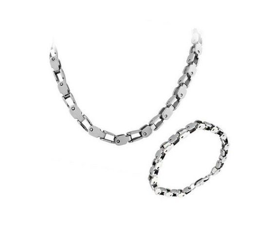 24 '' + 8.5 '' Pure 316L roestvrij staal zilver 5mm breed motorfiets ketting link ketting bracelet heren mode-sieraden set