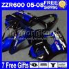 7GIFTS dla Kawasaki ZZR 600 05 06 07 08 636 ZZR600 Custom MY1390 Factory Blue ZX636 ZZR-600 2005 2006 2007 2008 2008 Marynki niebieski czarny