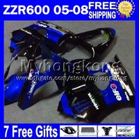 7Gifts för Kawasaki ZZR 600 05 06 07 08 636 ZZR600 Beställnings- MY1390 Fabriksblå ZX636 ZZR-600 2005 2006 2007 2008 Fairings Blue Black