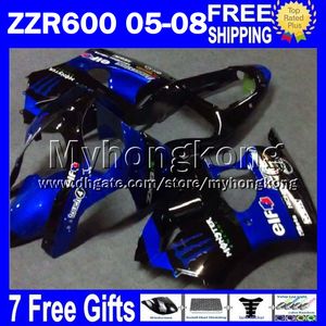 7Gifts för Kawasaki ZZR 600 05 06 07 08 636 ZZR600 Beställnings- MY1390 Fabriksblå ZX636 ZZR-600 2005 2006 2007 2008 Fairings Blue Black