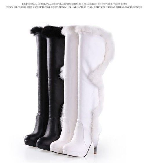 Knee Boots Fur Boots Snow Boots Fashion White High Heeled Item ...