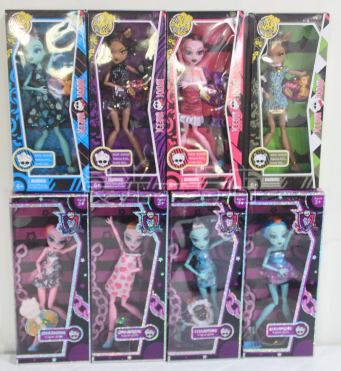 Hot New Retail Monster High Fashion Dolls 8PCS / Set Monster Action Figur Doll Toy Gratis Frakt 864