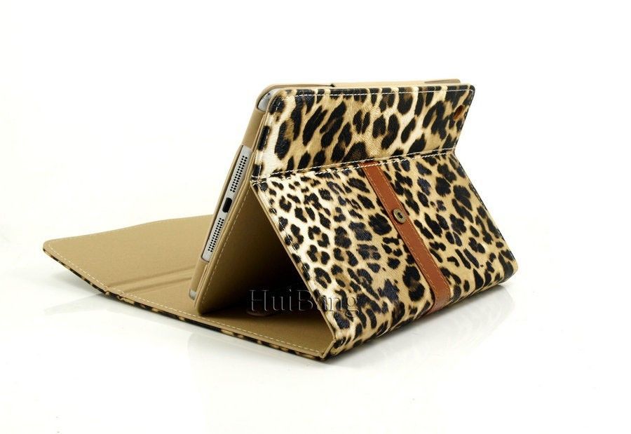 Cubierta elegante del caso del cuero del soporte magnético del tirón del leopardo para iPad iPad del iPad 2/3/4 mini iPad Air Air 5