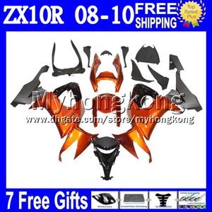 7Gifts + Custom for Kawasaki Orange Black 2008 2009 2010 ZX-10R MY2145 ZX10R ZX 10R 08-10 Glansig Orange 08 09 10 Gratis Skräddarsydd Faäkning