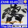 7Gifts + personalizado para a Kawasaki NEW Preto ZX9R branco 2-03 fevereiro 03 ZX9R MY1804 9 R ZX 9R BRANCO PRETO 2002 2003 02 03 100% Kit NOVA Fairing