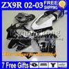 7Gifts + Anpassad för Kawasaki Ny svart vit ZX9R 02-03 02 03 ZX-9R MY1804 9 R ZX 9R Svart Vit 2002 2003 02 03 100% Ny Fairing Kit