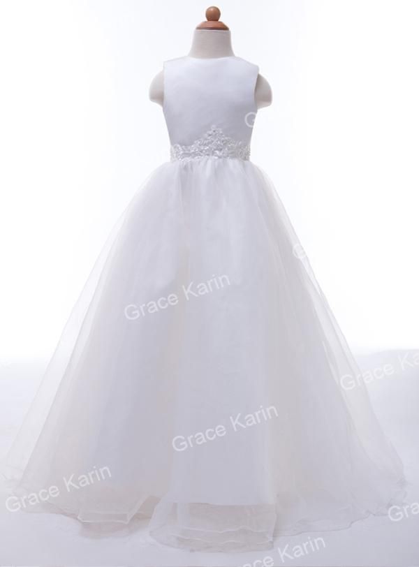GK Cheap Flower Girls Dresses Kids Ball Gown White Voile+Satin