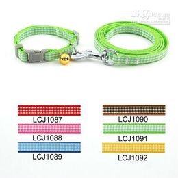 Wholesale - Free shipping (6 Colors) 12pcs/lot Classic Pet Dog Checkers Print Collar Leash Set 1.0cm