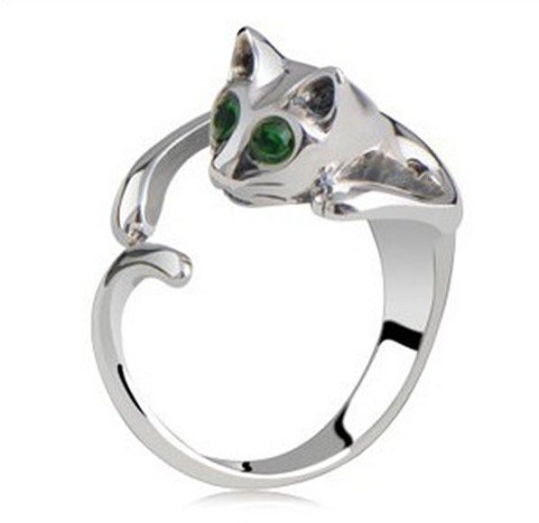 2014 Hot Sale Adjustable Cat Ring Animal Fashion Ring With Rhinestone Eyes djustable and Resizeable