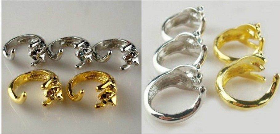 Adjustable Cat Ring Animal Fashion Ring With Rhinestone Eyes djustable and Resizeable