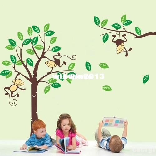 Wholesale - Large Cute Monkeys House Tree Wall Art Stickers Kids Nursery  Decals Decor
