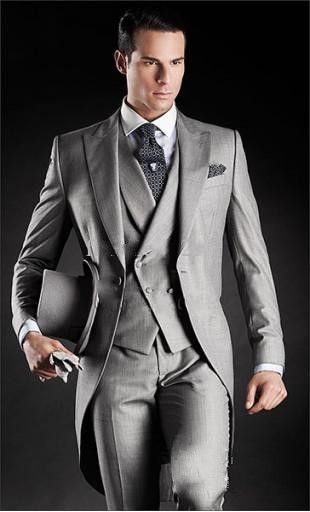 Style du matin Tuxedos de marié gris clair un bouton revers de pointe meilleur homme Groomsman hommes costumes de mariage marié veste + pantalon + cravate + gilet J161
