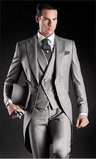 Style du matin Tuxedos de marié gris clair un bouton revers de pointe meilleur homme Groomsman hommes costumes de mariage marié (veste + pantalon + cravate + gilet) J161