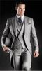 Morning Style Light Grey Groom Tuxedos One Button Peak Lapel Best man Groomsman Men Wedding Suits Bridegroom (Jacket+Pants+Tie+Vest) J161