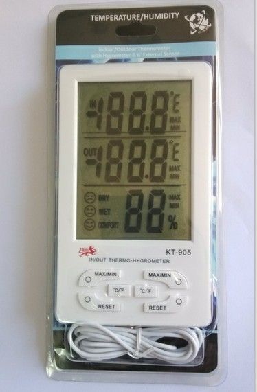 Digital interior exterior LCD reloj termómetro higrómetro temperatura humedad medidor C / F pantalla grande KT-905 KT905 envío gratis