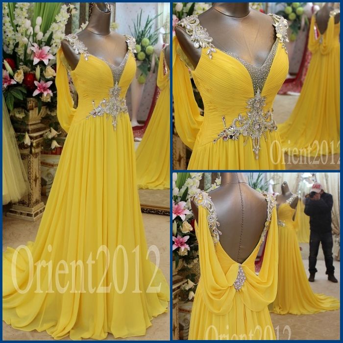 Compra Encanto Sorprendente Vestido De Fiesta De Cristal Swarovski A Linea  V Cuello De Gasa Amarilla Evening Party Vestidos 2017 Prom Dresses Barato |  Entrega Rápida Y Calidad | Es.Dhgate