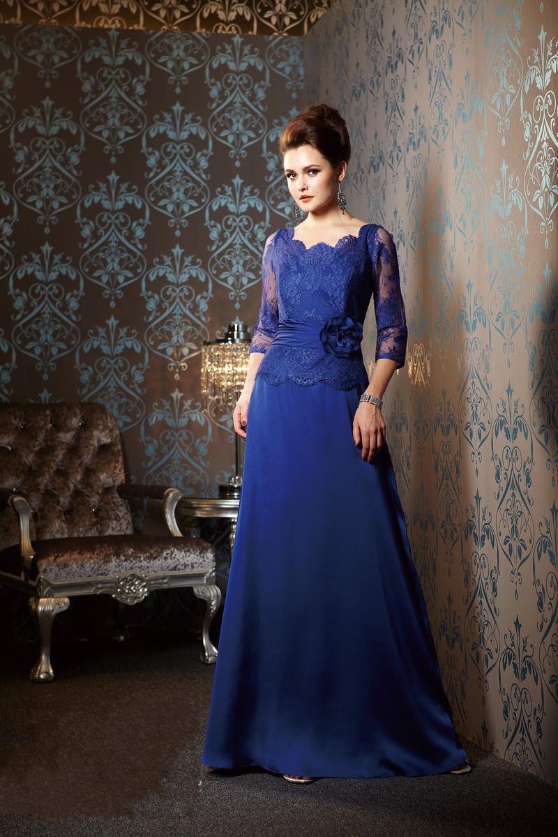 Royal Blue Scoop With 3/4 Sheer Lace Sleeves Jacket Mother Of The Bride ...