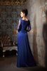 Scoop bleu royal avec 3/4 manches en dentelle pure veste mère de la mariée robes de grande taille dentelle appliques robes de soirée formelles robe