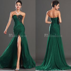 Sexiga pläter Appliques Beaded Mermaid Chiffon Front Slit Evening Gowns / Prom Klänningar med Sweetheart Zipper Court Train