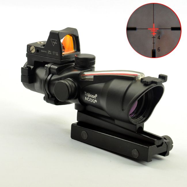 ACOG Style 4X32 Real Fiber Source Red Illuminated Scope w/ RMR Micro Red Dot