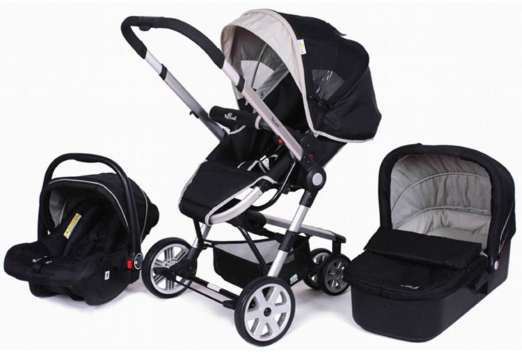 2019 Domestic Luxury 3 In 1 Black Prams And Strollers With EVA Wheels