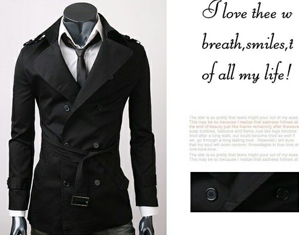 New Men's Slim Casual Fashion 3-Fastener Cotton Trench Coats Overcoat M-2XL Y001