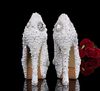 Abito da sposa di colore bianco Scarpe da sposa Scarpe super tacco alto super Imitazione di scarpe strass perla