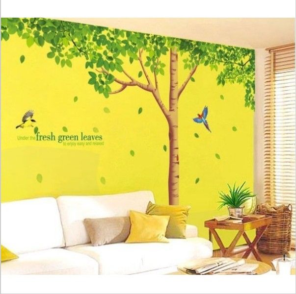 Green Tree Wall Sticker Fresh Green Leaves Wall Decal Large Tree Wall Paper For Bedroom Living
