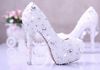 Vit Elegant Smekmånad Imitation Pearl Bröllopsklänning Skor Underbara Bridal Skor 14cm Super High Heel Dress Skor Gratis frakt