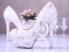 White Elegant Honeymoon Imitation Pearl Wedding Dress Shoes Gorgeous Bridal Shoes 14cm Super High Heel Dress Shoes Free Shipping