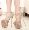 2014 New Patent Leather Platform Gradient Spool Heel Shoes 19CM Heel Ankle Strappy Wedding Shoes Size 35 to 39 ePacket Free Shipping