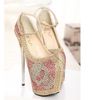 2014 Ny patentläder Platform Gradient Spole Heel Shoes 19cm Heel Ankel Strappy Bröllop Skor Storlek 35 till 39 Eppacket Gratis frakt