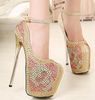 2014 Nowy Luksusowy Diament Studded Prom Suknia Kostki Strappy Buty Ślubne Bride Super High Platform Srebrny Złoto 19cm Obcasy Epacket Darmowa Wysyłka