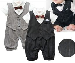 EMS DHL Free Shipping Cute Casual Stripe Gentleman Waistcoat Boys Dress Romper 0-24M Baby Dress Rompers Toddler Infant Jumpsuits QZ06