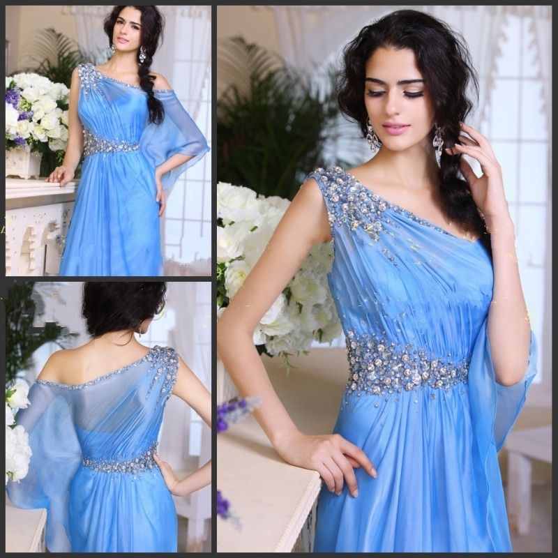 Custom 2015 Arabic Evening Gowns One Strap Beaded Organza Crystal ...