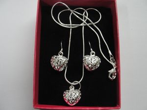 miglior regalo 925 orecchini in argento ciondolo cuore vuoto catena serpente collana + orecchini set 10 set / lotto