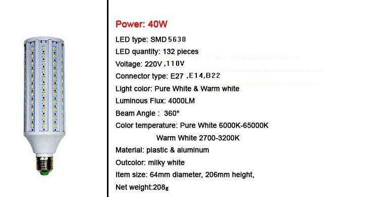 Lámpara del bulbo del maíz del LED 5630 SMD10w / 15w / 25w / 30w / 40w / 50w E27 B22 E14 210-240V 110-130V Luz ahorro de energía / / / / / 