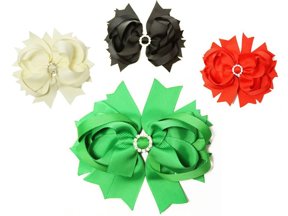 

30ocs 4.5" Layered Twisted Boutique Spike Hair Bows Clip with Rhinestone, Multi-color