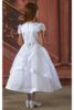 2019 White First Communion Dress Flower Girls' Dresses for Wedding With A-Line Capped Short Sleeve Bow Sash Appliques Lace Beads Tea-Length