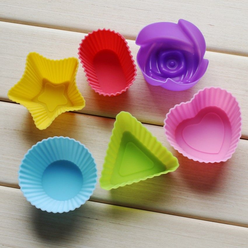 1 set = 6st Rose Star Heart Flower Silicone Cake Muffin Choklad Cupcake Case Tenn Liner Bak Cup Mögel Mögel