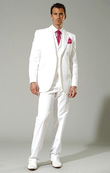 New Style White Groom Tuxedos Groomsman Best Man Blazer Mens Wedding Business Suits Jacket+Pants+Vest+Tie ok:250