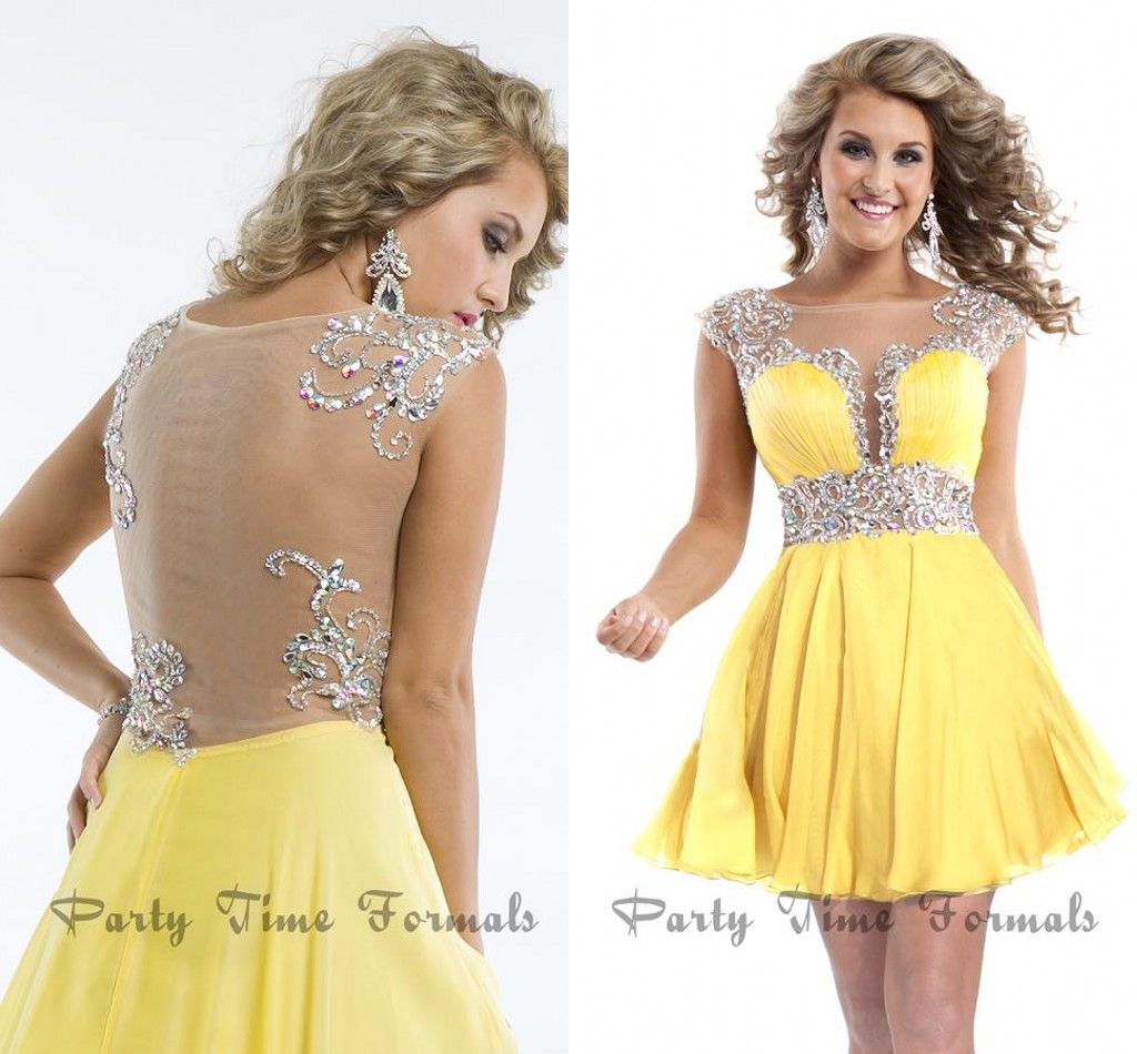 Red Cocktail Dress Uk 2014 Sexy Short Cocktail Dresses Yellow Chiffon ...