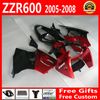 Verkleidungen + 7 Geschenke für Kawasaki ZZR600 2005 2006 2007 2008 ZZR-600 05 06 07 08 ZX600J rot schwarz Vollverkleidungskörper-Kits DA12