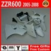 All glossy whtie DIY Fairings kit for Kawasaki ZZR600 2005 2006 2007 2008 ZZR-600 05 06 07 08 ZX600J ninja fairing body kits V5