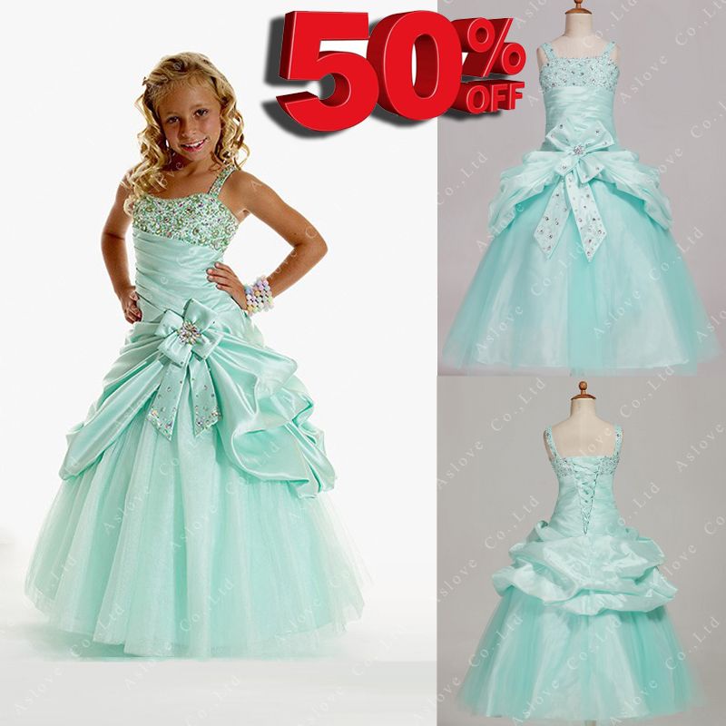 Cheap 50% Off Girls Pageant Dresses A-line Spaghetti Straps Floor ...
