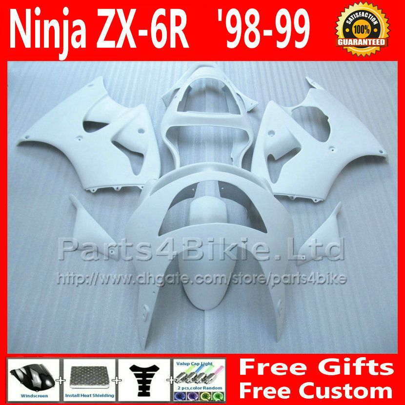 7 Gåvor Motorcykel Fairings för 1998 1999 Kawasaki Ninja ZX6R All glansig vit karosseri Fairing Kit ZX636 98 99 ZX 6R ZX-6R 636 by1