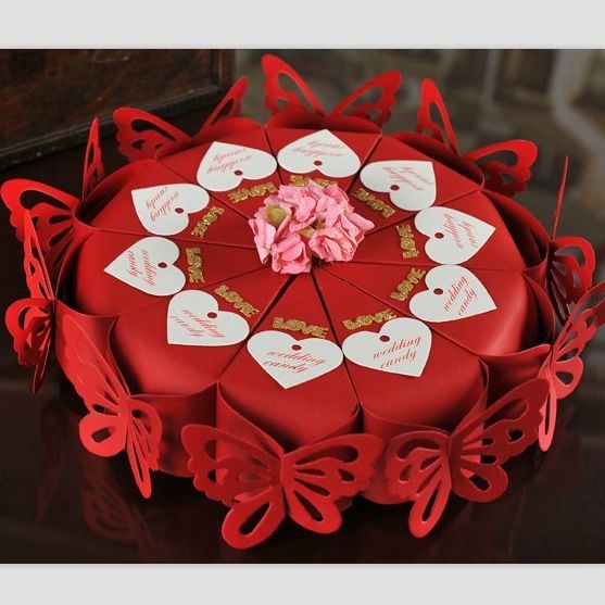 Dia 22cm 2015 Hot Röd Butterfly Candy Box Alla hjärtans presentpapper Box Party Favoriter Romantiskt Presentförpackning Paket 10st / Set 5Set / Lot CK057