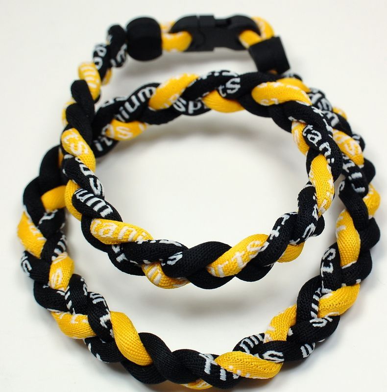 

Wholesale - 400pcs/lot 3 Ropes braided Necklace Germanium&Titanium Healthy Black Yellow Necklace sport necklace RT065