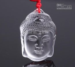 2017 hot sales Delicate Carved genuine natural white crystal Buddha head pendant + Free of charge necklace 20pcs/lot